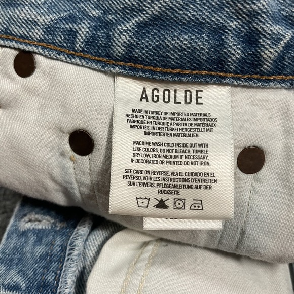 AGOLDE Dee Denim Shorts Womens 24 Thrashed Button Fly High Rise Jean Distressed - Picture 9 of 10